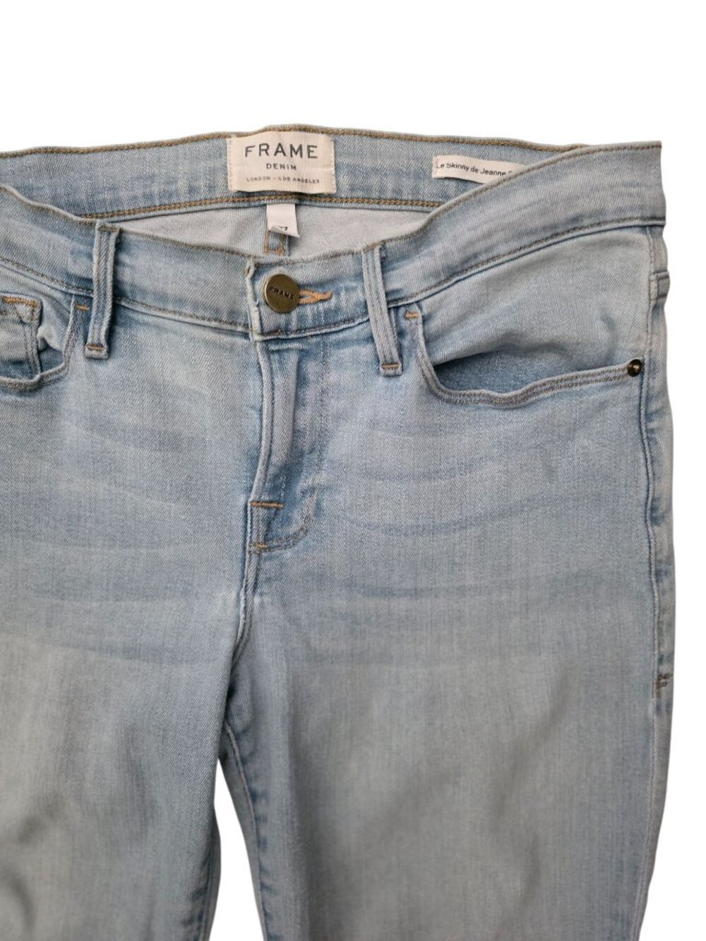FRAME Le Skinny De Jeanne Light Wash Frayed Hem Ankle Denim Jeans Women's Sz 27 - Picture 4 of 8